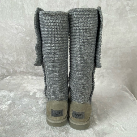 UGG Cardy Women's Knit Boots Size 8 Gray Wool Knee High Button Sheepskin - Picture 8 of 9